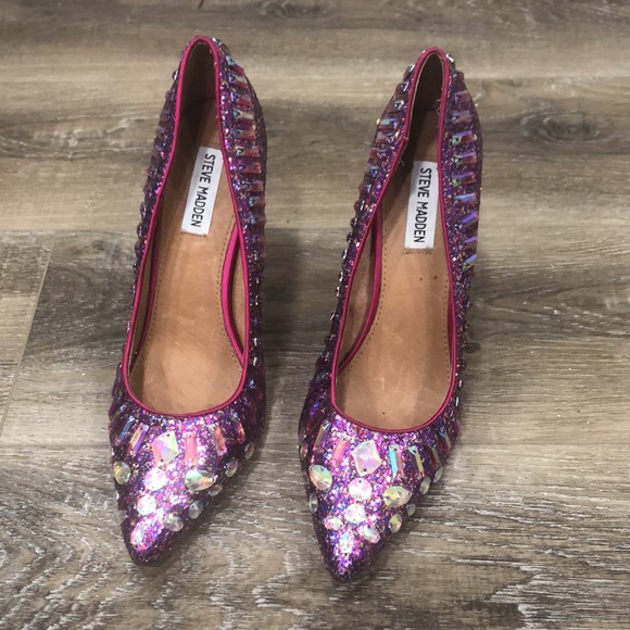 Steve Madden Galaxxie Glitter Sequin Dress Pump Pink Purple Women's 10 - Picture 3 of 10